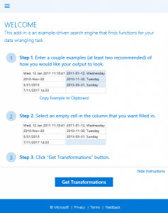 Transform Data by Example Task Pane